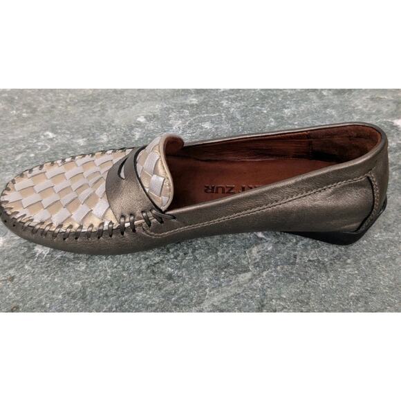 Robert Zur Womens Penny Loafers 6 Shoes Driving Woven Leather Bronze Gold White - Picture 11 of 13